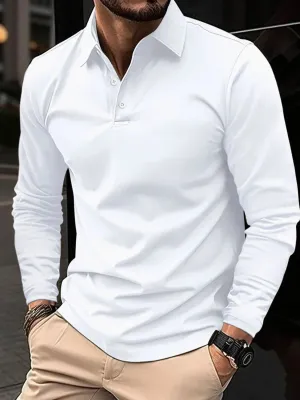 Men's Full Size Collared Neck Long Sleeve Polo Plus Size