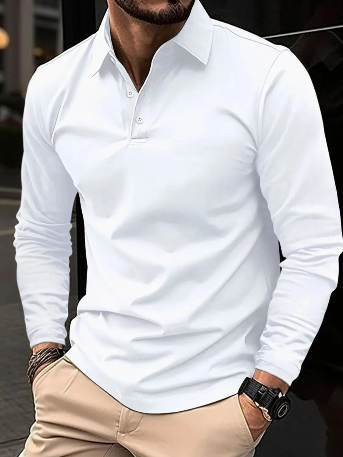 Men's Full Size Collared Neck Long Sleeve Polo Plus Size