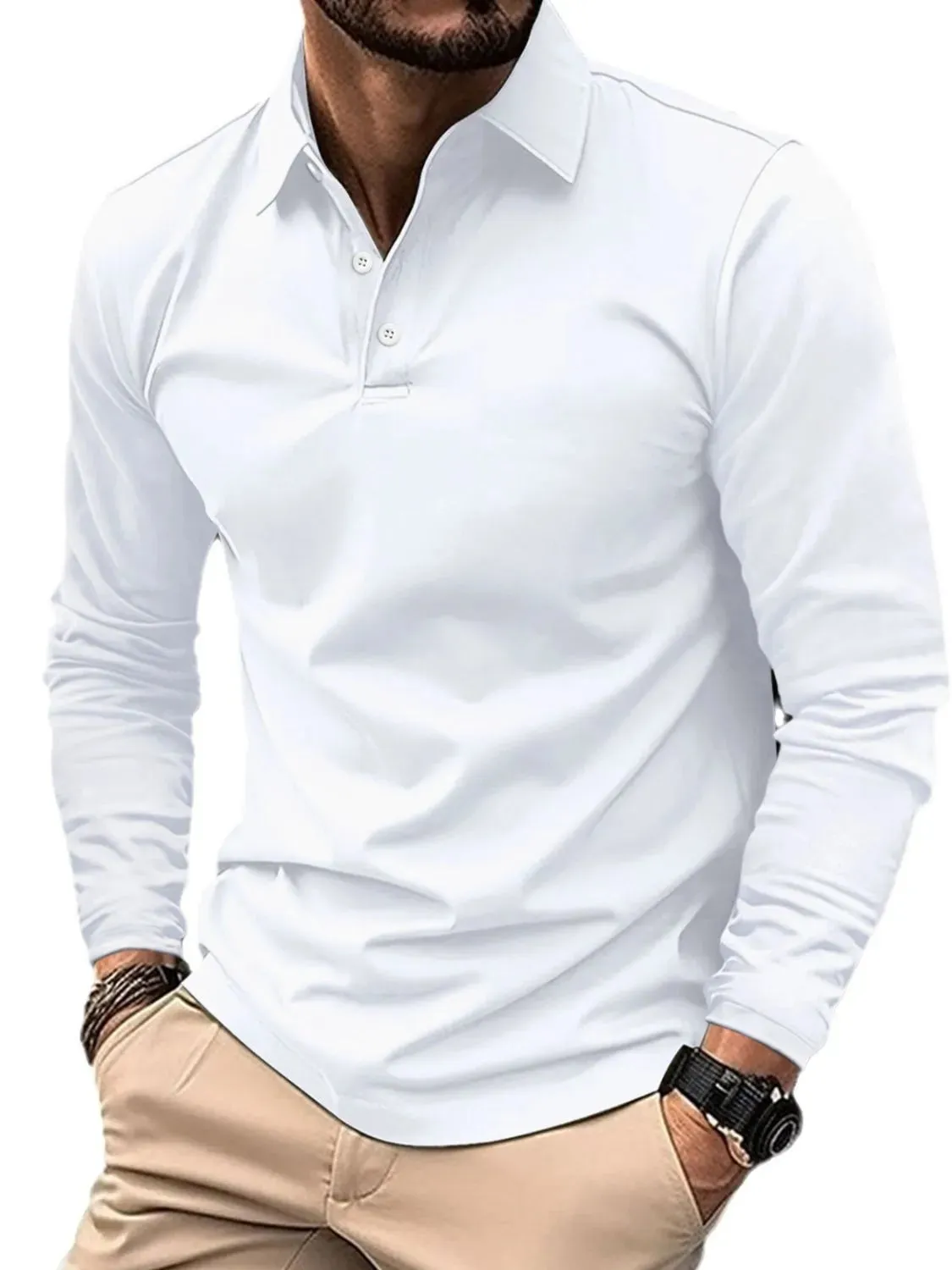 Men's Full Size Collared Neck Long Sleeve Polo Plus Size