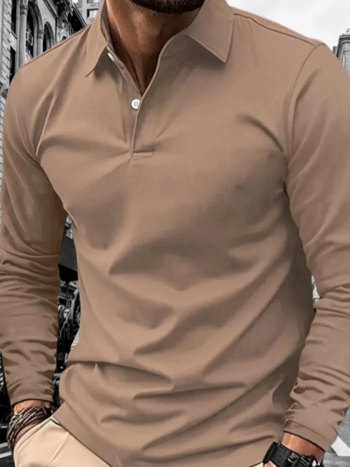Men's Full Size Collared Neck Long Sleeve Polo Plus Size
