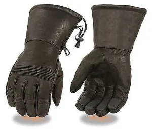 MEN'S GENUINE LEATHER WATERPROOF GUANTLET KNUCKLES GLOVES & DRAWSTRING CUFFSOFT