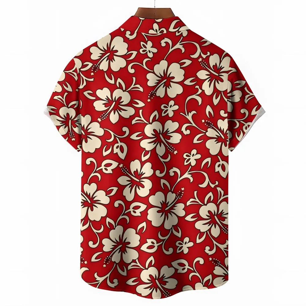 Men's Hawaiian Flowers Red Casual Short Sleeve Shirt 2311000690