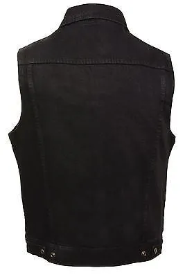 MEN'S JEAN STYLE W/SHIRT COLLAR BLACK DENIM MOTORCYCLE VEST 2 GUN POCKET INSIDE