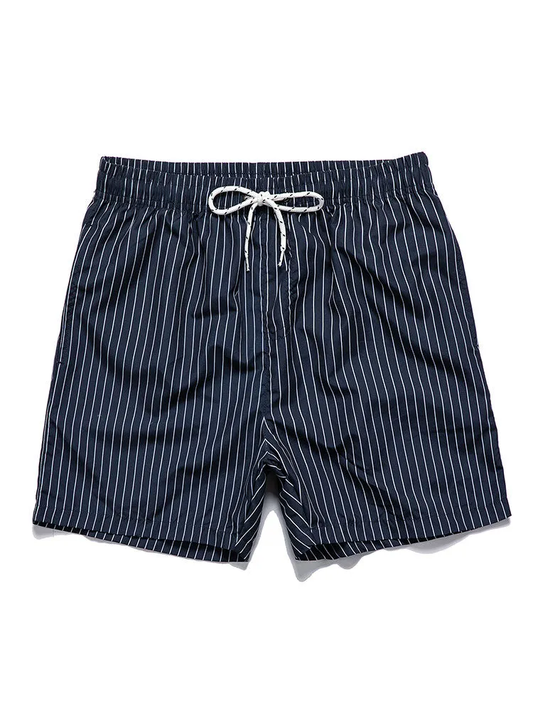 Men's Linen Look Short Sleeve Shirt & Striped Print Swim Shorts