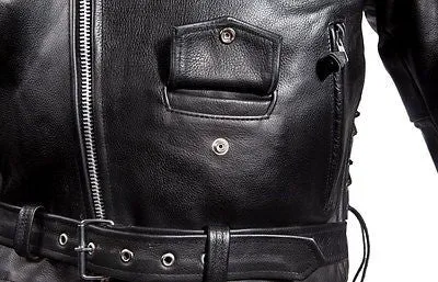 MEN'S MOTORCYCLE COWHIDE CLASSIC M/C JACKET LACE POLICE TERMINATOR STYLE