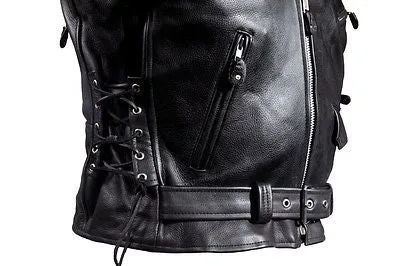 MEN'S MOTORCYCLE COWHIDE CLASSIC M/C JACKET LACE POLICE TERMINATOR STYLE