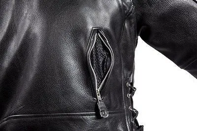 MEN'S MOTORCYCLE COWHIDE CLASSIC M/C JACKET LACE POLICE TERMINATOR STYLE
