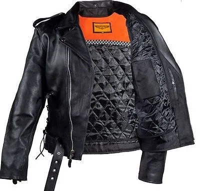 MEN'S MOTORCYCLE COWHIDE CLASSIC M/C JACKET LACE POLICE TERMINATOR STYLE