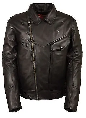 Men's Motorcycle Side set belt Utility pocket M/C Leather jacket