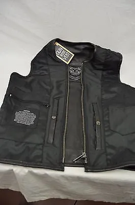 MEN'S MOTORCYCLE SKULL TEXTLE VEST W/2GUN POCKETS & SIDE LACES WITH LEATHER TRIM