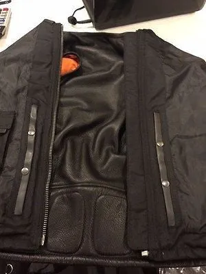MEN'S MOTORCYCLE SON OF ANARCHY LEATHER COLLARLESS VEST 2 GUN POCKETS W/ZIPPER
