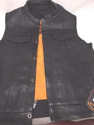 MEN'S MOTORCYCLE SON OF ANARCHY LEATHER COLLARLESS VEST 2 GUN POCKETS W/ZIPPER