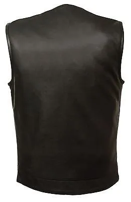 MEN'S MOTORCYCLE SON OF ANARCHY LEATHER COLLARLESS VEST 2 GUN POCKETS W/ZIPPER