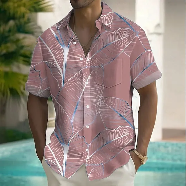 Men's Palm Leaf Tropical Plants Summer Hawaiian Shirt