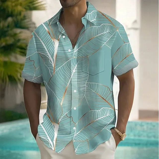 Men's Palm Leaf Tropical Plants Summer Hawaiian Shirt