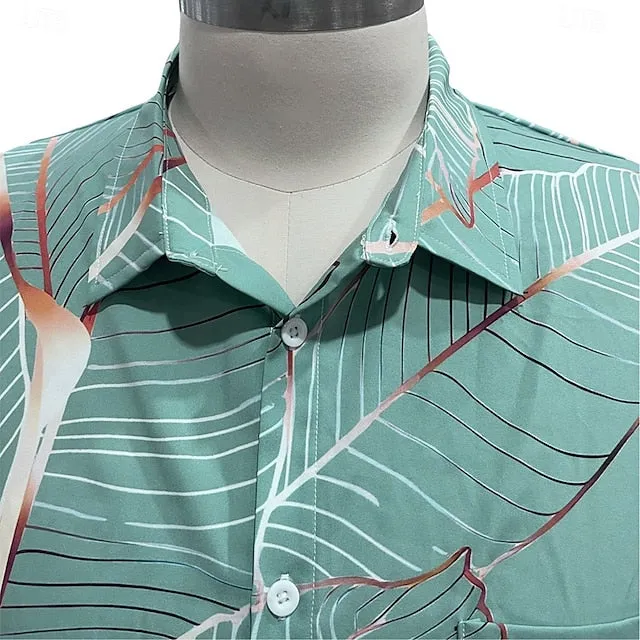 Men's Palm Leaf Tropical Plants Summer Hawaiian Shirt