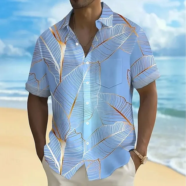 Men's Palm Leaf Tropical Plants Summer Hawaiian Shirt