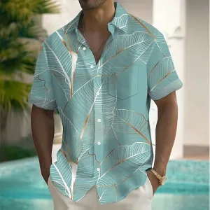 Men's Palm Leaf Tropical Plants Summer Hawaiian Shirt