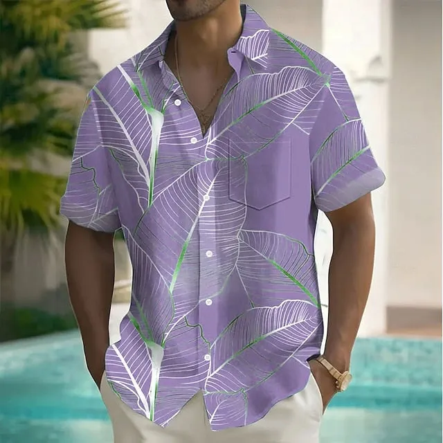 Men's Palm Leaf Tropical Plants Summer Hawaiian Shirt