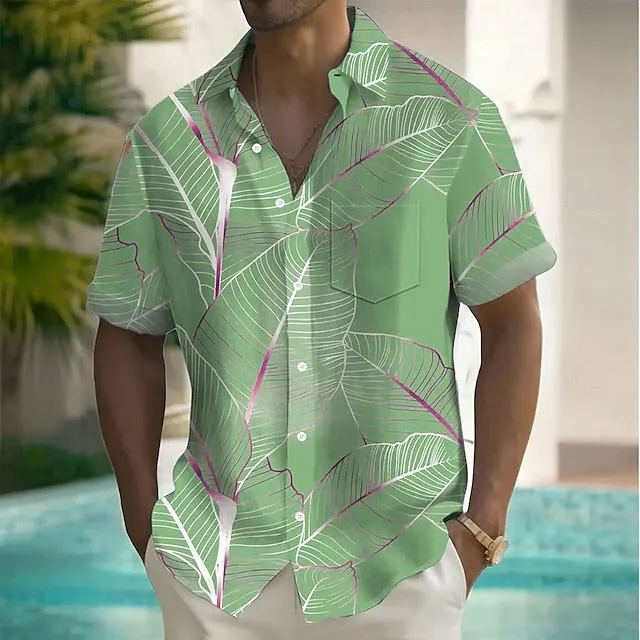 Men's Palm Leaf Tropical Plants Summer Hawaiian Shirt