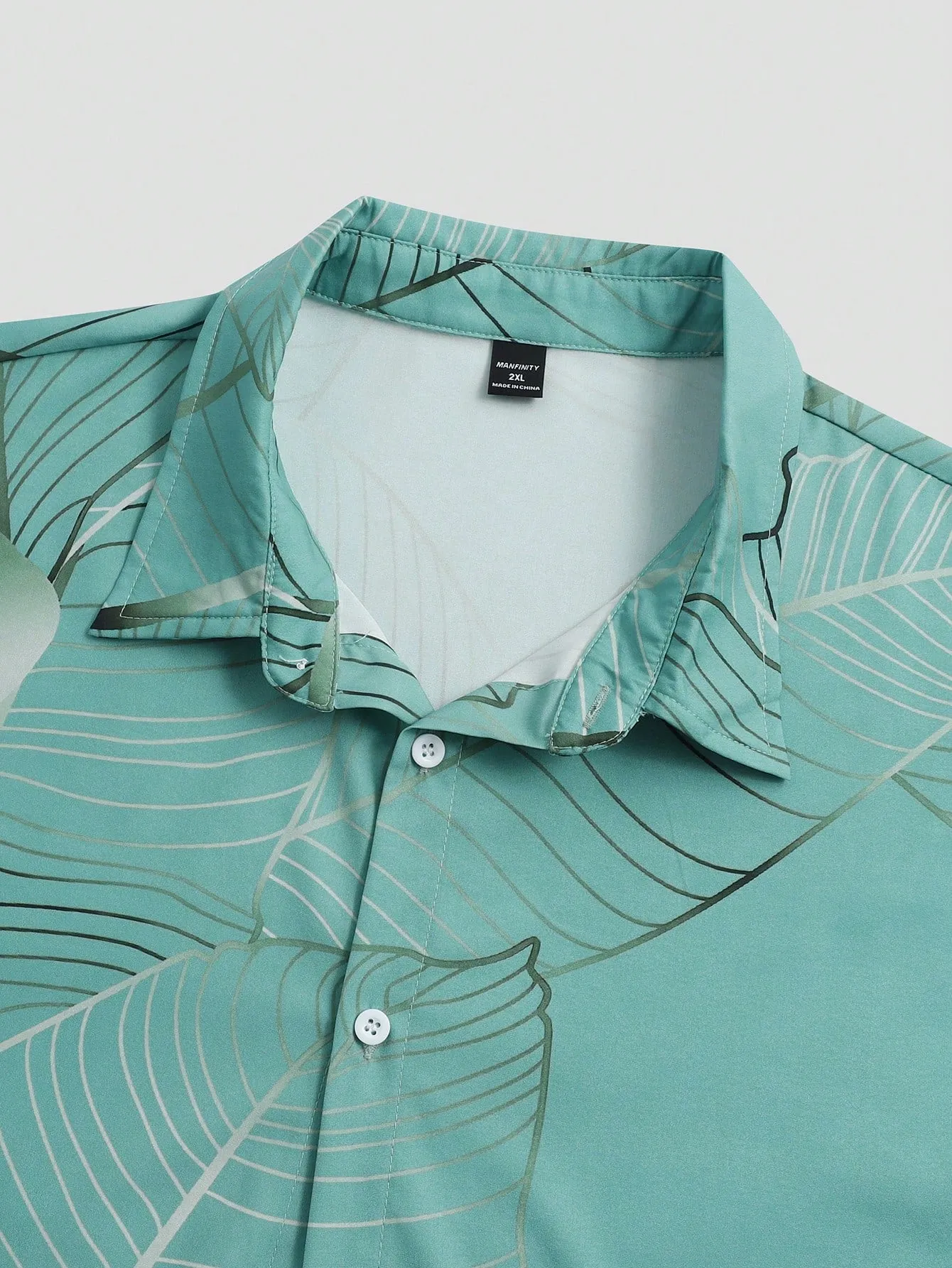 Men's Plus Size Vacation Leaf Print Short Sleeve Loose Casual Color Block Collar Shirt, Vacation, Beach