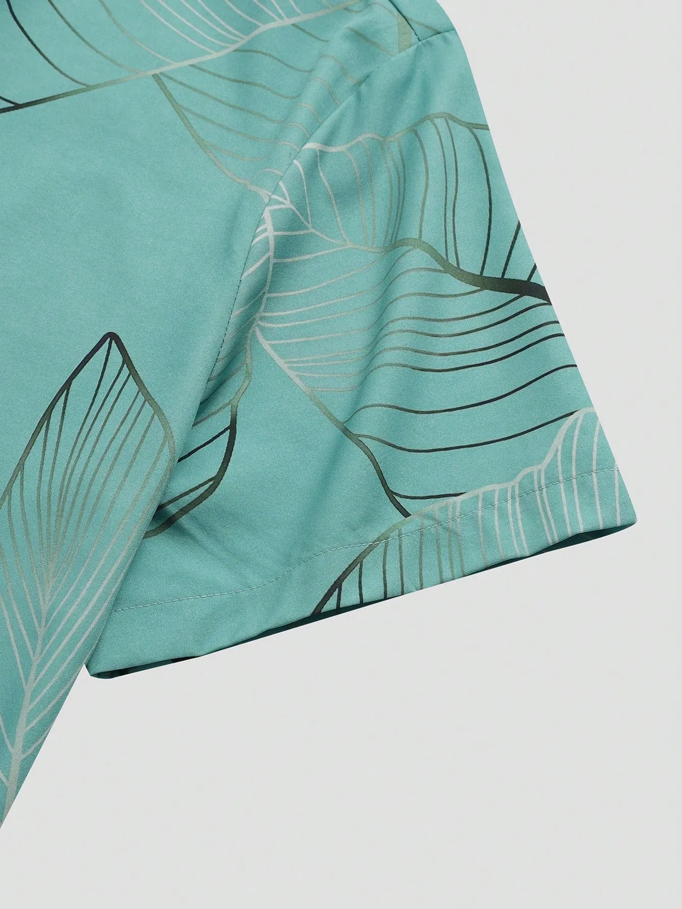 Men's Plus Size Vacation Leaf Print Short Sleeve Loose Casual Color Block Collar Shirt, Vacation, Beach