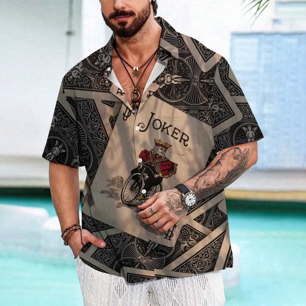 Men's Poker Pattern Chest Pocket Short Sleeve Shirt 2402000283