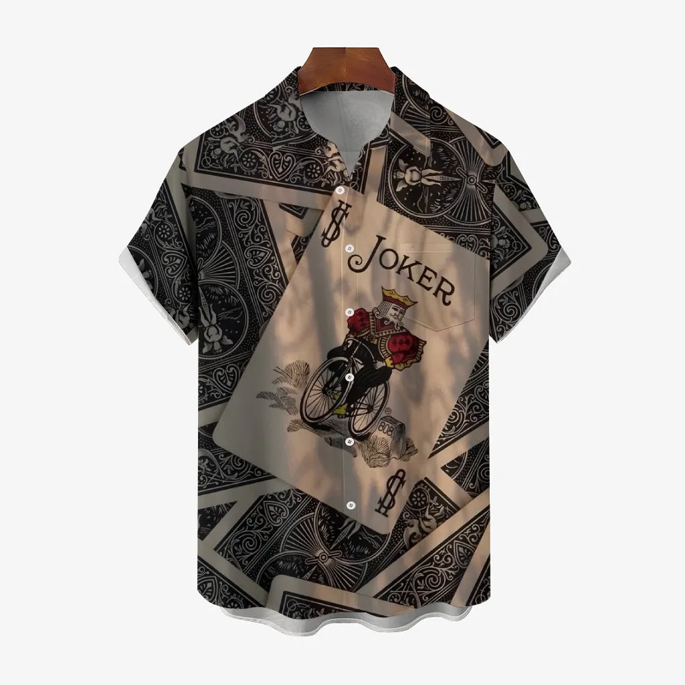 Men's Poker Pattern Chest Pocket Short Sleeve Shirt 2402000283
