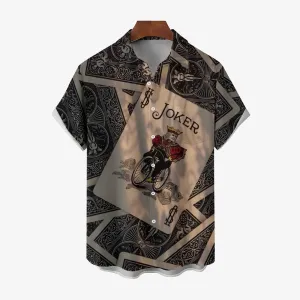 Men's Poker Pattern Chest Pocket Short Sleeve Shirt 2402000283