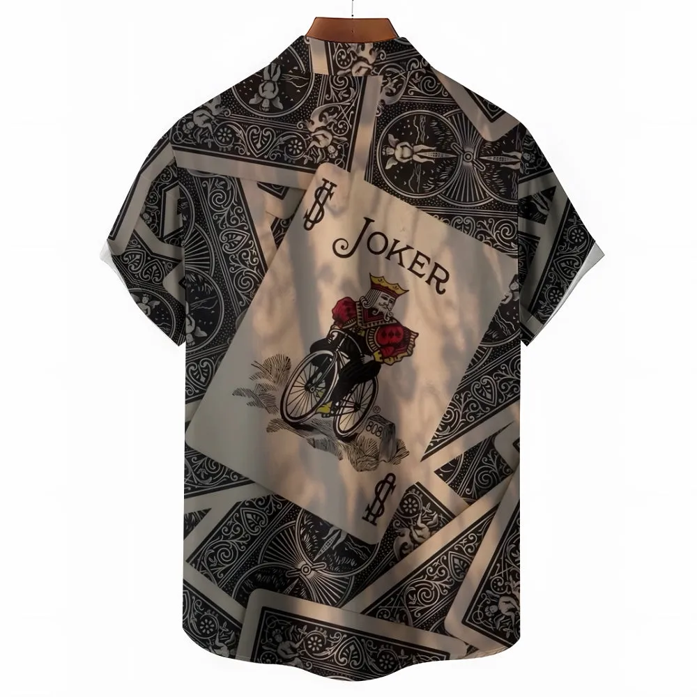 Men's Poker Pattern Chest Pocket Short Sleeve Shirt 2402000283