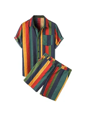 Men's Rainbow Stripe Print Set