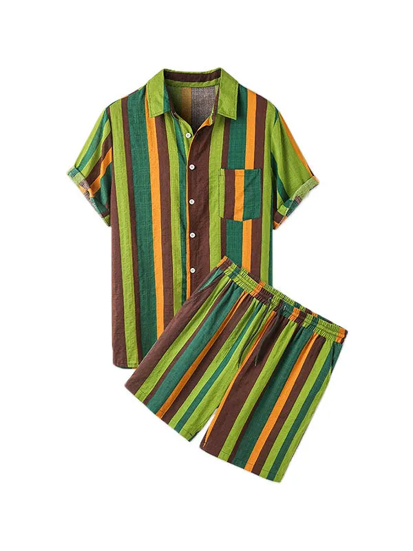 Men's Rainbow Stripe Print Set
