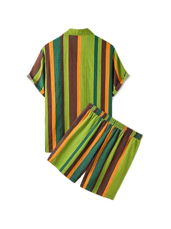 Men's Rainbow Stripe Print Set