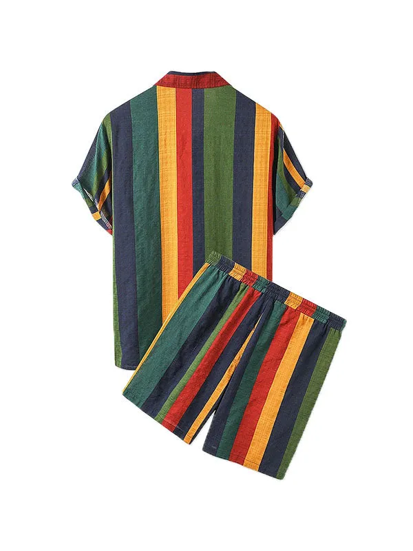 Men's Rainbow Stripe Print Set