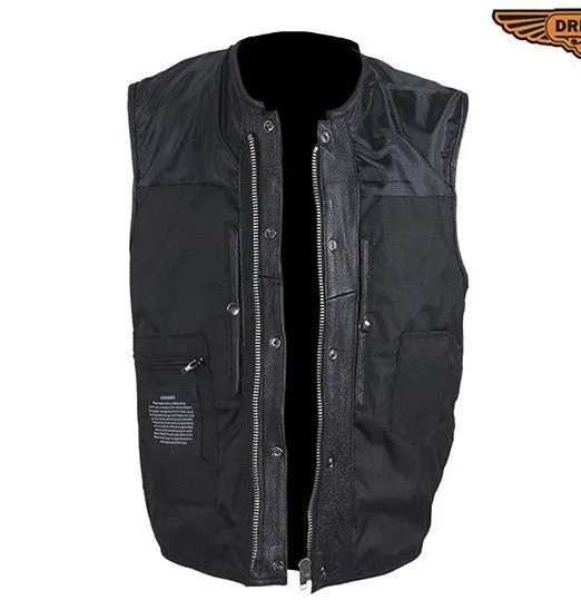 Men's Riding Son of Anarchy Motorcycle Club 1/2" Collarless 8 pocket Leather Vest