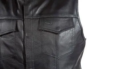 Men's Riding Son of Anarchy Motorcycle Club 1/2" Collarless 8 pocket Leather Vest