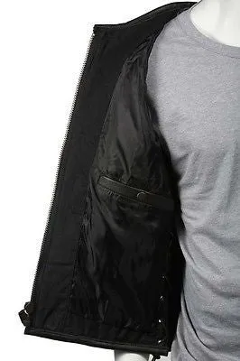 MEN'S SIDE LACE SKULL LEATHER VEST WITH REFLECTIVE FEATURE COW NAKED NEW