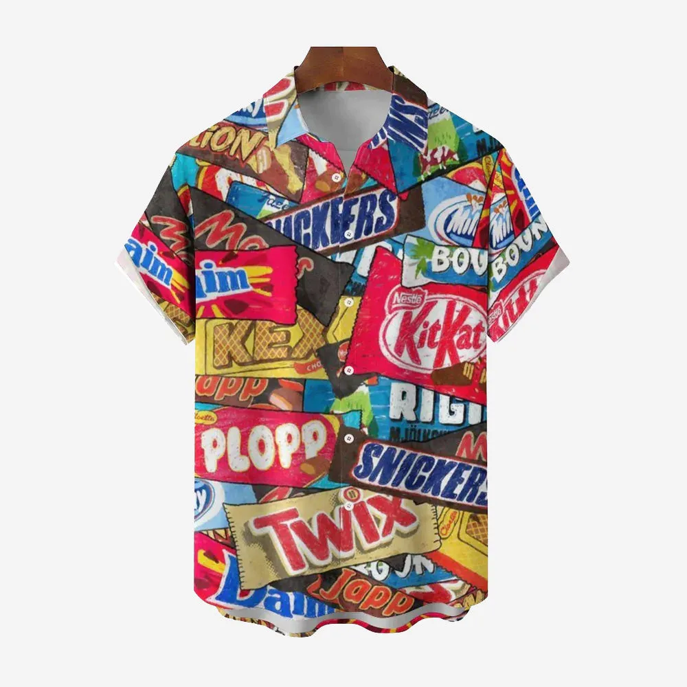 Men's Snack Print Casual Short Sleeve Shirt 2311000405