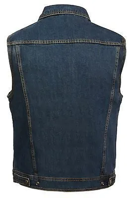 MEN'S SNAP FRONT W/SHIRT COLLAR BLUE DENIM MOTORCYCLE VEST 2 GUN POCKET INSIDE