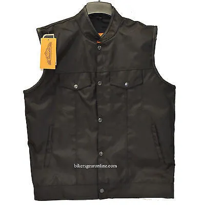 MEN'S SON OF ANARCHY BLACK CANVAS MOTORCYCLE VEST 2 GUN POCKETS W/NOZZLESTRAP
