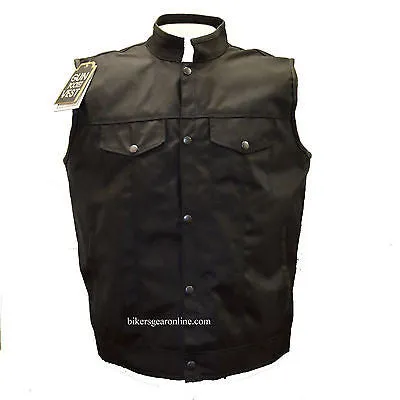 MEN'S SON OF ANARCHY BLACK CANVAS MOTORCYCLE VEST 2 GUN POCKETS W/NOZZLESTRAP