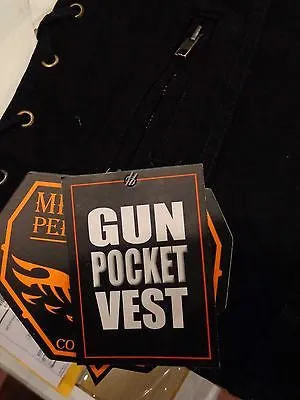 MEN'S SON OF ANARCHY BLK DENIM MOTORCYCLE VEST 1 GUN POCKET INSIDE WITH S/LACES