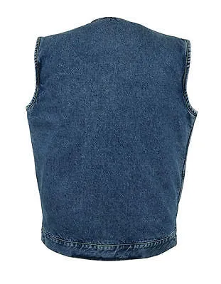 MEN'S SON OF ANARCHY BLUE DENIM COLLARLESS VEST 2 GUN POCKETS W/HOLSTERS ZIPPER
