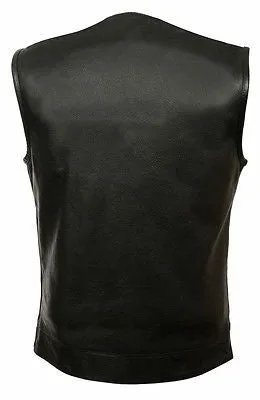 MEN'S SON OF ANARCHY LEATHER MOTORCYCLE VEST 2 GUN POCKETS INSIDE PREMIUM