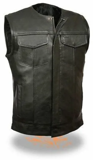 MEN'S SON OF ANARCHY LEATHER MOTORCYCLE VEST 2 GUN POCKETS INSIDE PREMIUM