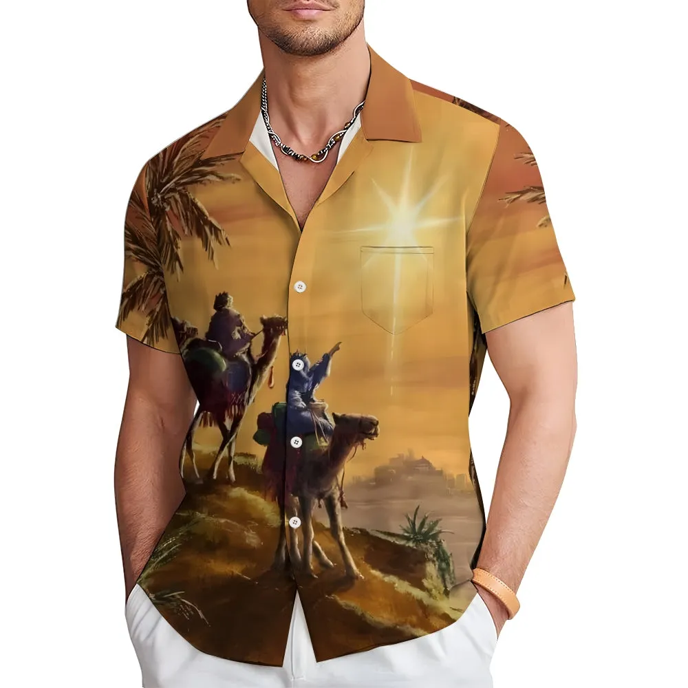 Men's Three Kings Day Casual Short Sleeve Shirt 2312000049