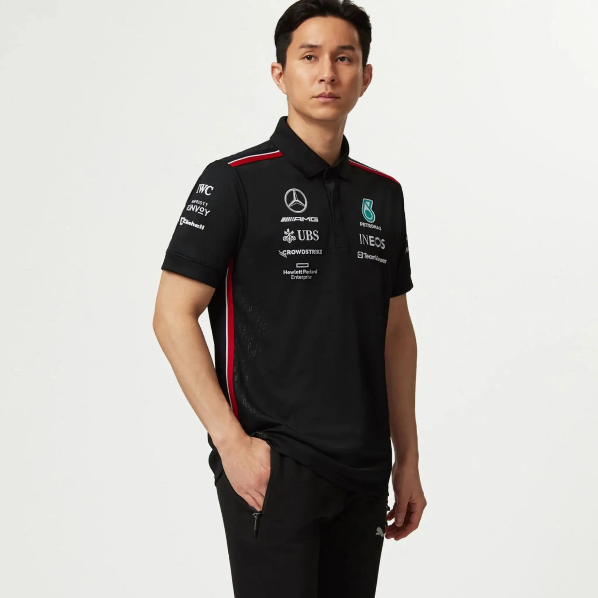 Mercedes AMG Petronas F1 Team Official Merchandise 2023 Team Driver Polo Shirt-Black