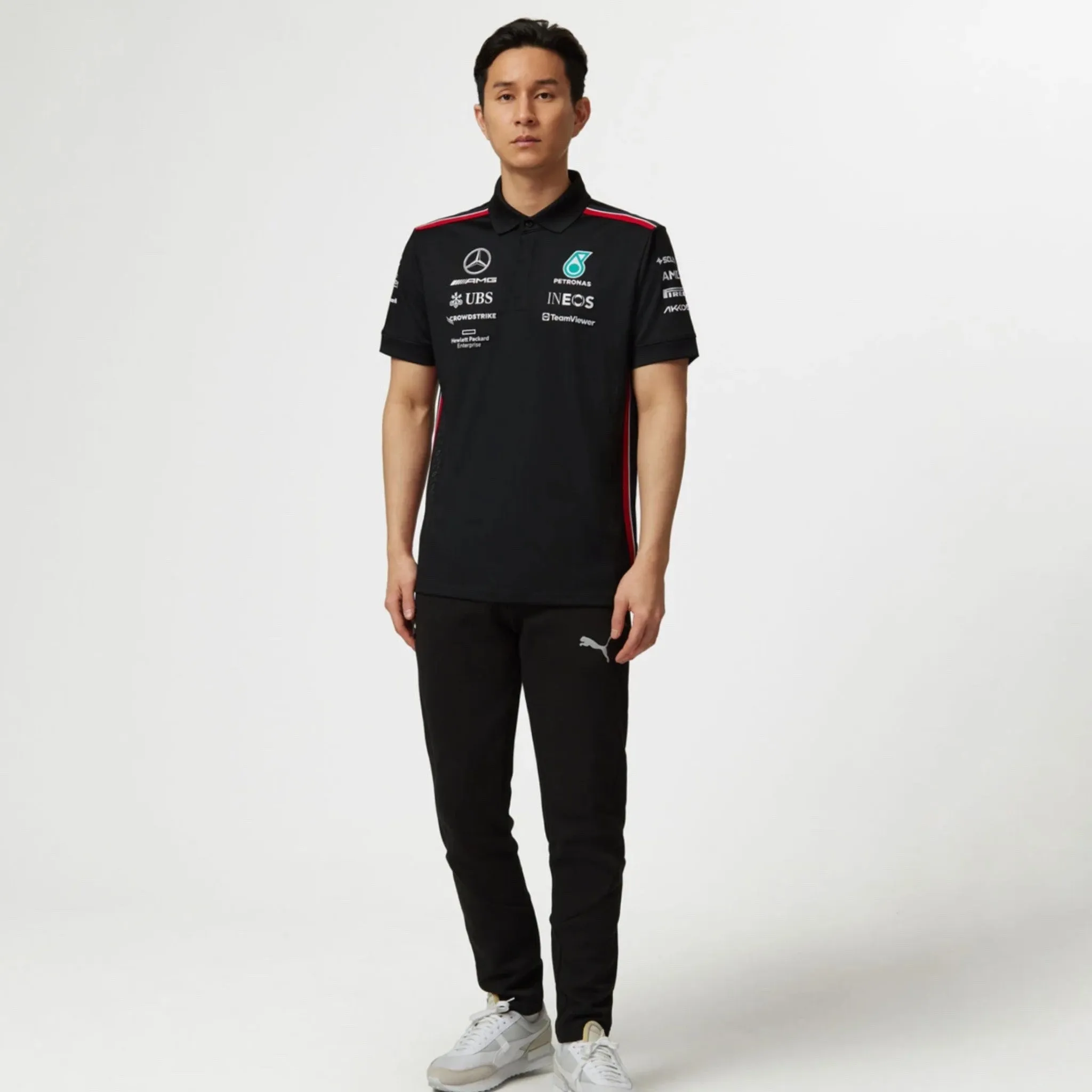 Mercedes AMG Petronas F1 Team Official Merchandise 2023 Team Driver Polo Shirt-Black
