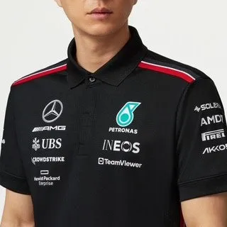 Mercedes AMG Petronas F1 Team Official Merchandise 2023 Team Driver Polo Shirt-Black