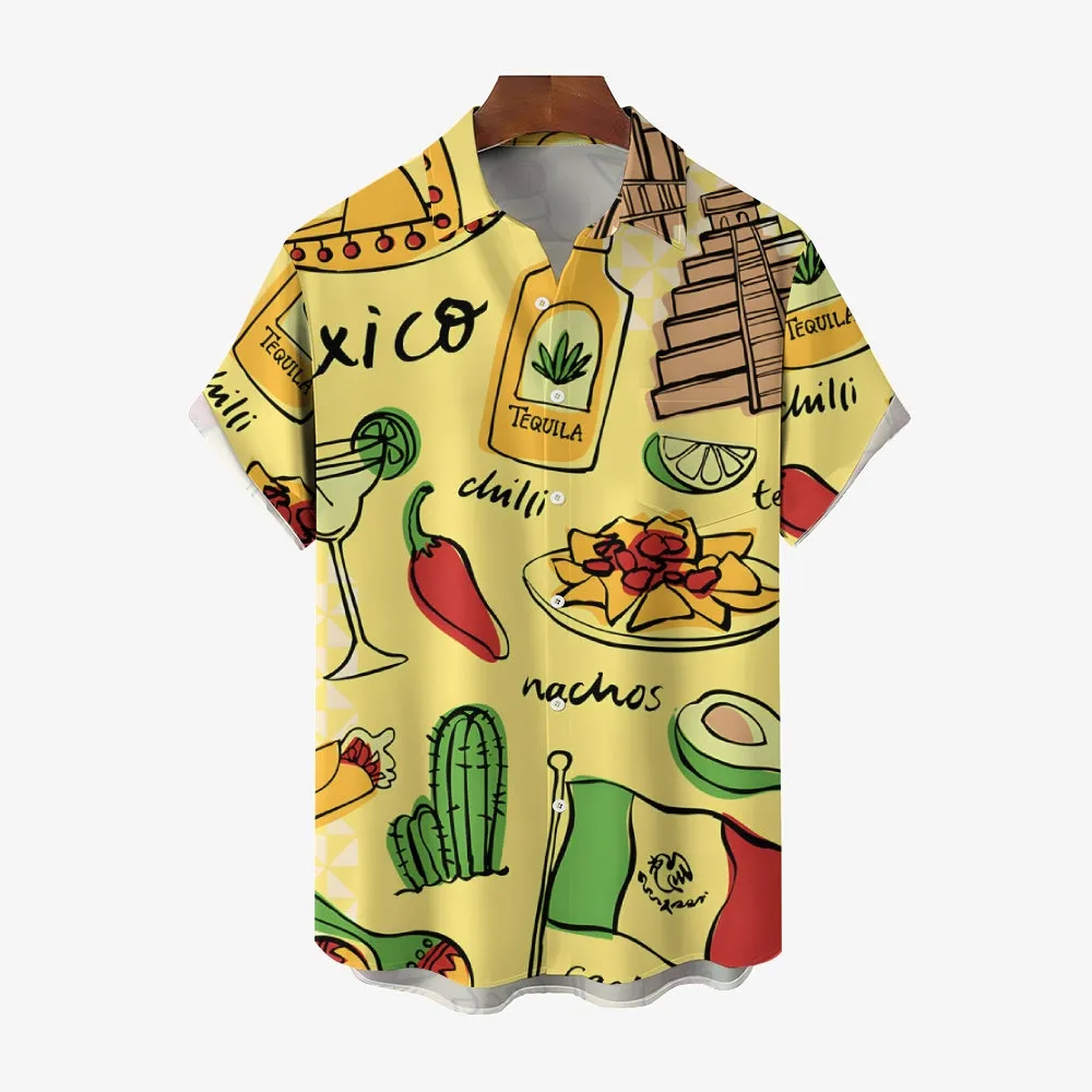 Mexican Tacos Chest Pocket Short Sleeve Hawaiian Shirt 2401000192